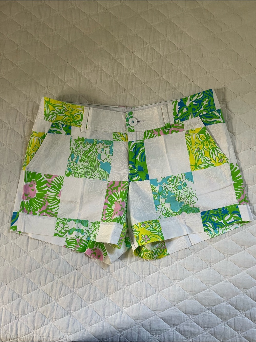 Patchwork Floral Cotton Women’s Shorts White/Multi